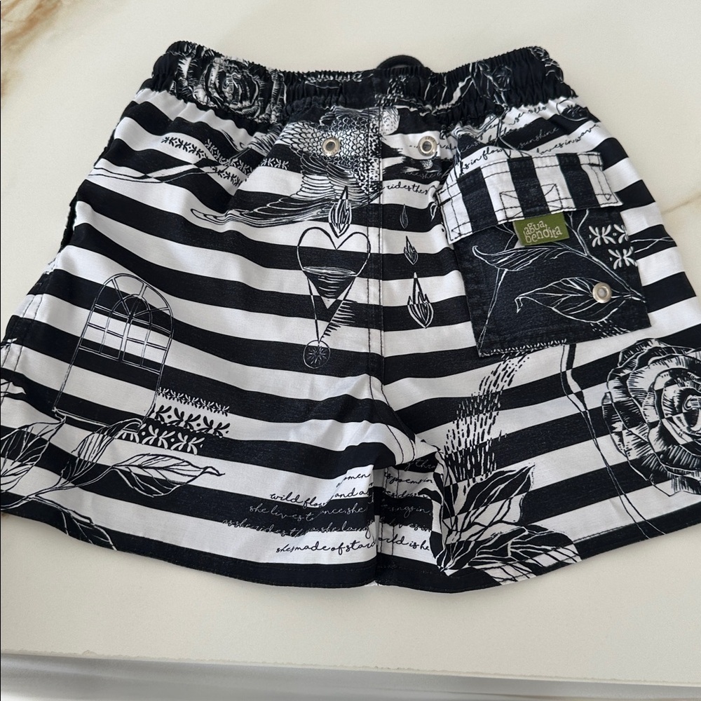 Agua Bendita kids Black and White Striped Swim Shorts - Picture 4 of 5
